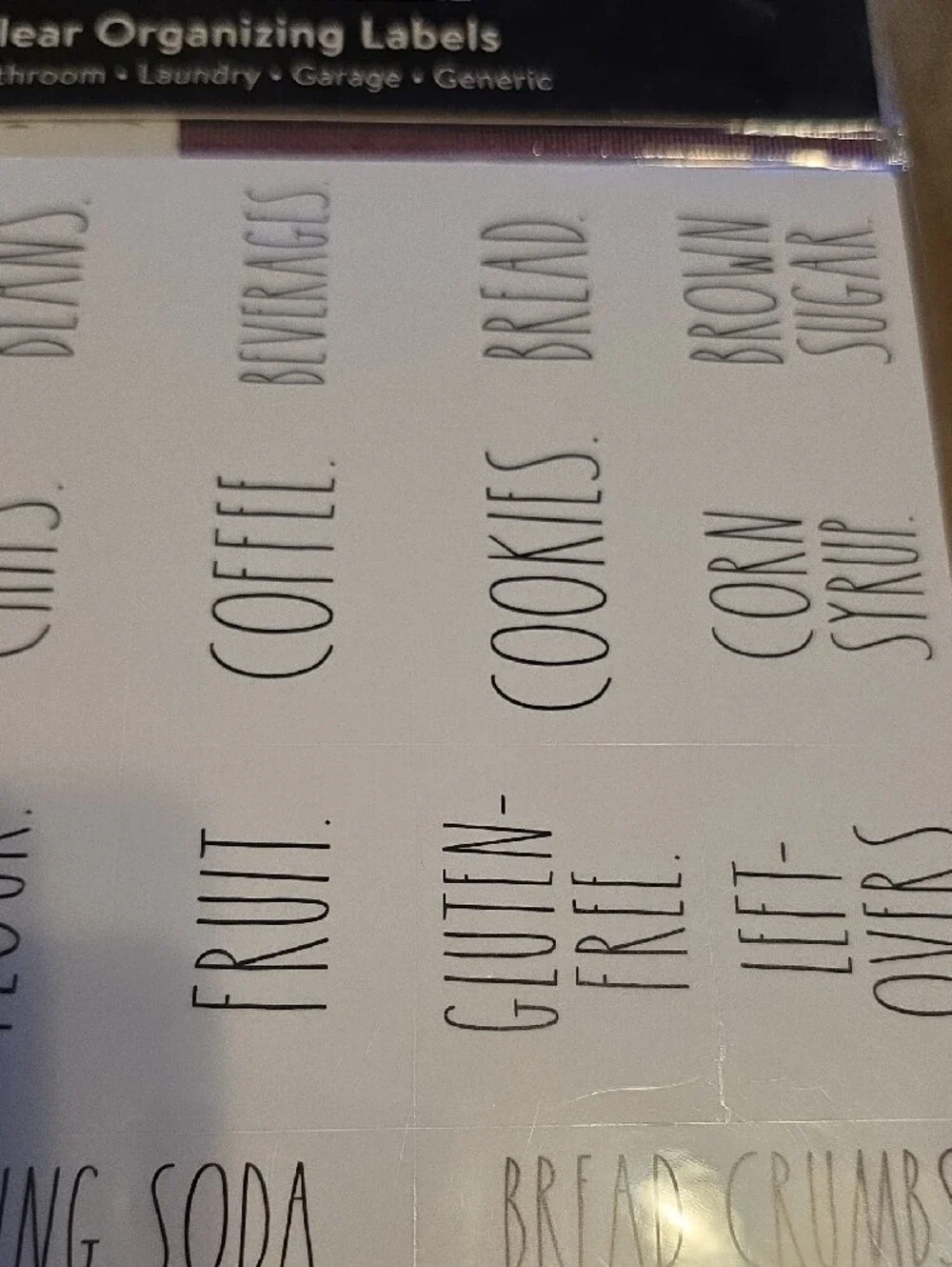 Rae Dunn Clear Organizing Labels with Black Text